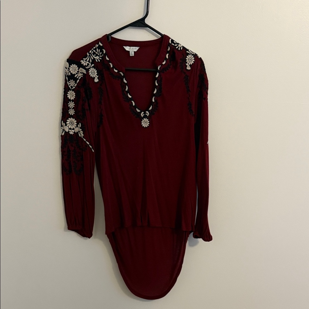 Embroidered Burgundy Long Sleeve Top